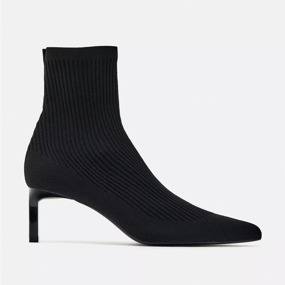 Zara Black Knit Ankle Boots